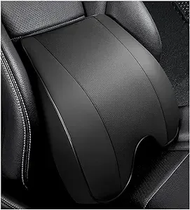 Memory Foam PU Leather Lumbar Pillow - Car Middle/Lower Back Support Pillow - Suitable for Car Seats, Office Chairs, Recliners, etc. (Black)