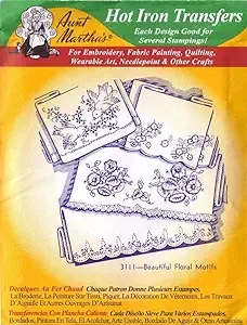 Beautiful Floral Motifs Aunt Martha's Hot Iron Embroidery Transfer