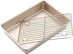 Turkey Roasting Pan with Rack for Ovens, Nonstick Rectangular Turkey Chicken Roaster Pan Baking Dish Broiler Pan Bakeware Heavy Duty Carbon Steel 13.6"