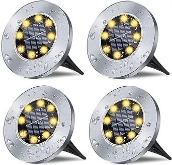 Rayolon Solar Ground Lights, Waterproof Solar Garden Lights, Upgraded Outdoor Garden Waterproof Bright in-Ground Lights, Landscape Lights for Pathway,Yard,Deck,Lawn,Patio,Walkway (4 Pack Warm Light)Rayolon Solar Ground Lights, Waterproof Solar Garden Lig