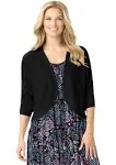 Woman Within Women's Plus Size Rib Trim Cardigan Shrug - L, Black