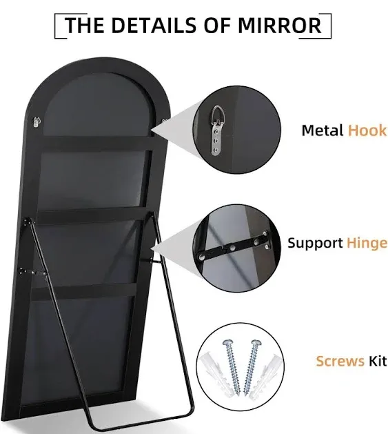 NeuType 59"x20" Full Length Mirror Floor Mirror with Standing Holder Bedroom Dressing Mirror Standing Hanging or Leaning Against Wall, Black