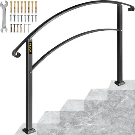 VEVOR 1 or 5 Steps Wrought Iron Handrails for Outdoor Steps Black