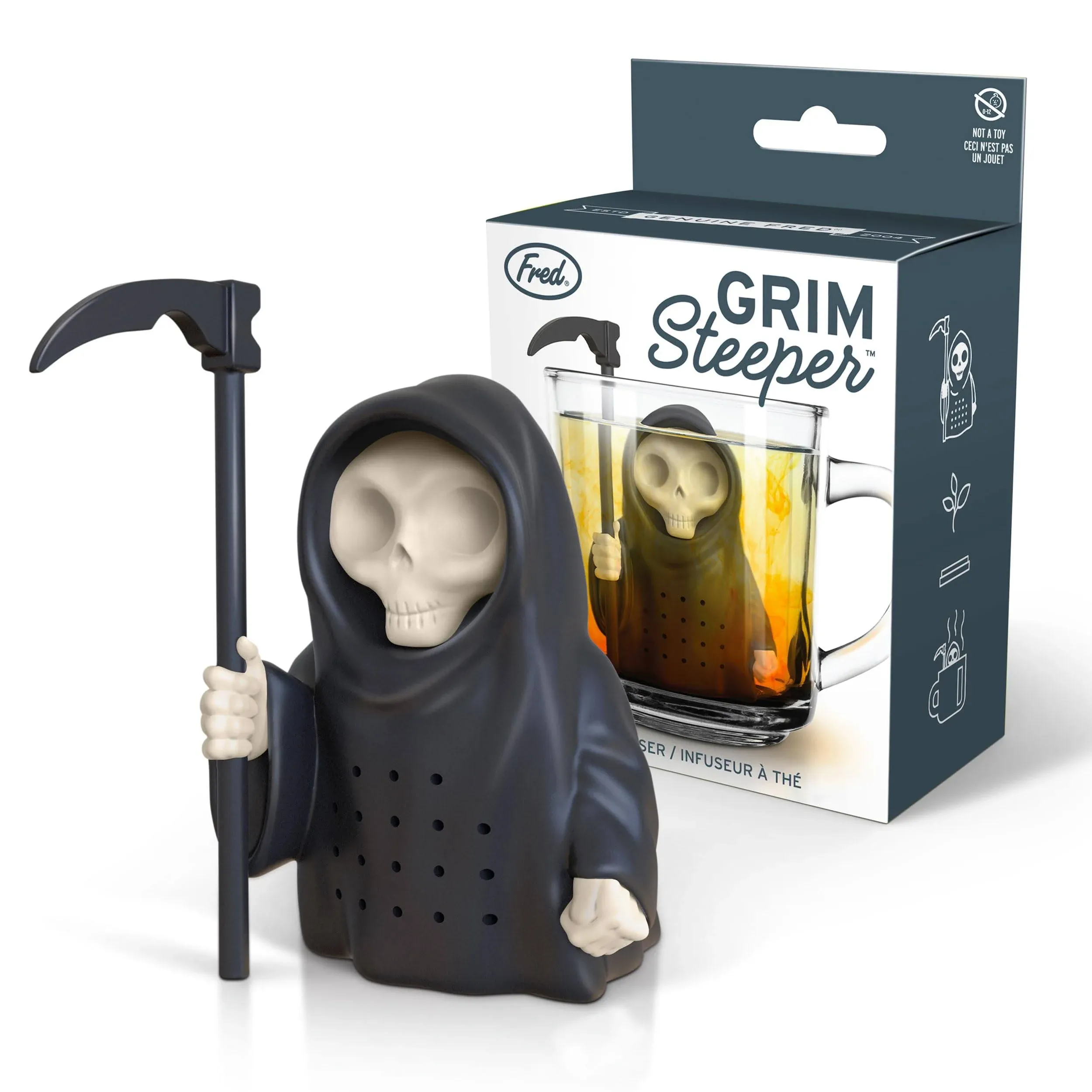 , GRIM STEEPER, Grim Reaper Reusable Silicone Tea Infuser, Black, Fun Gift for T