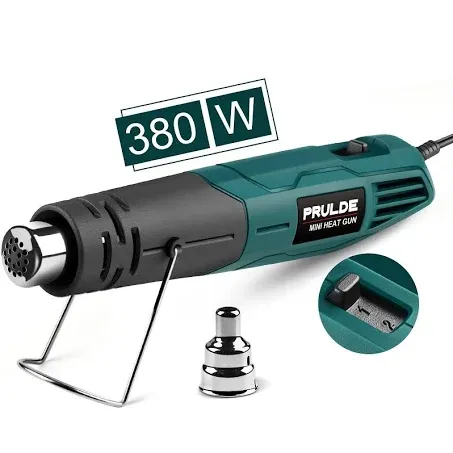 PRULDE Mini Heat Gun, 380W 2-Temp 480°F-850°F (250°C-450°C) Fast Heat Hot Air Gun with 6.56Ft Cord & Reflector Nozzle for Crafting, Vinyl Wrap, Embossing, Shrink Tubing/Wrapping, Epoxy Resin