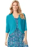 Plus Size Women's Rib Trim Cardigan Shrug by Woman Within in Pretty Turquoise (Size S) Sweater