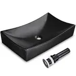 Aquaterior 26" Black Rectangle Bathroom Vessel Sink Countertop Porcelain Vanity Sink Basin w/ Drain