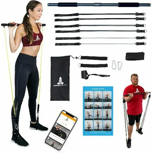 Spirited Namaste-Pilate<wbr/>s Bar Home Gym Workout Equipment Kit with Resistance Band