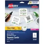 Avery 35703 Clean Edge Printable Square Cards, 2.5&#034; x 2.5&#034; 180 ct 20 Sheets