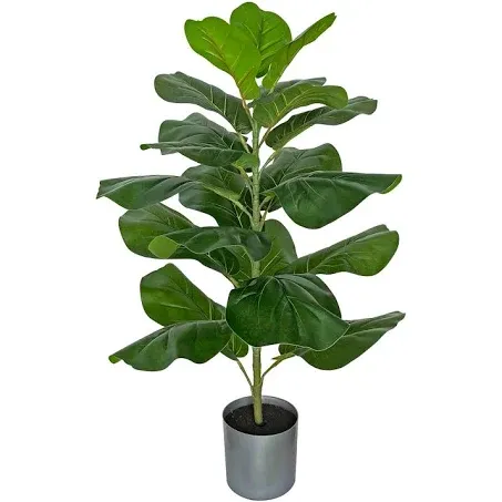 BESAMENATURE 30.5" Little Artificial Fiddle Leaf Fig Tree/Faux Ficus Lyrata for Home Office Decoration, Ships in Silvery Gray Planter