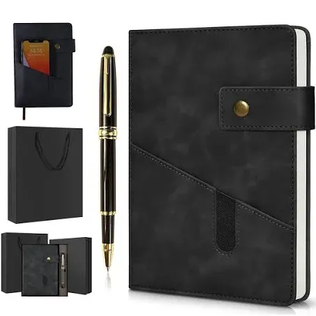 Black A5 Lined Leather Journal Notebook,Personalized Hardcover Journal Set with Pen & Gift Box,100Pages 100gsm Thick Ruled Paper Daily Diary for Men Women School,Travel,Business,Work,Home Writing