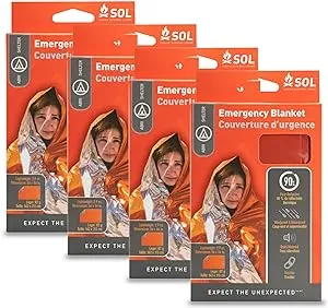 Survive Outdoors Longer 90% Heat Reflective Emergency Blanket - Polyethylene Rescue Blanket - Disaster Preparedness or Outdoor Survival Kit - Waterproof & Windproof - 56" x 84", 5.9 oz, Orange, 4 Pack