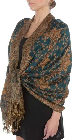 Sakkas Double Layer Jacquard Paisley Pashmina Shawl/Wrap/Sto<wbr/>le