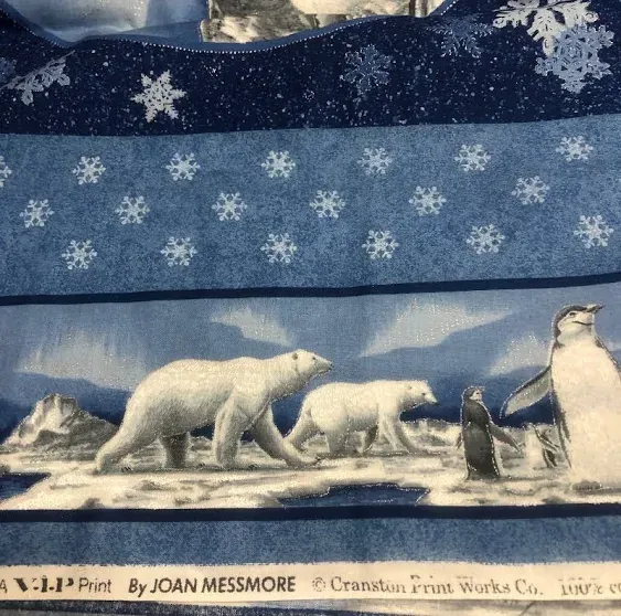 Polar Bears Pillow Panel With Border Set Of 2 Vintage VIP Cranston Blue Gray ...