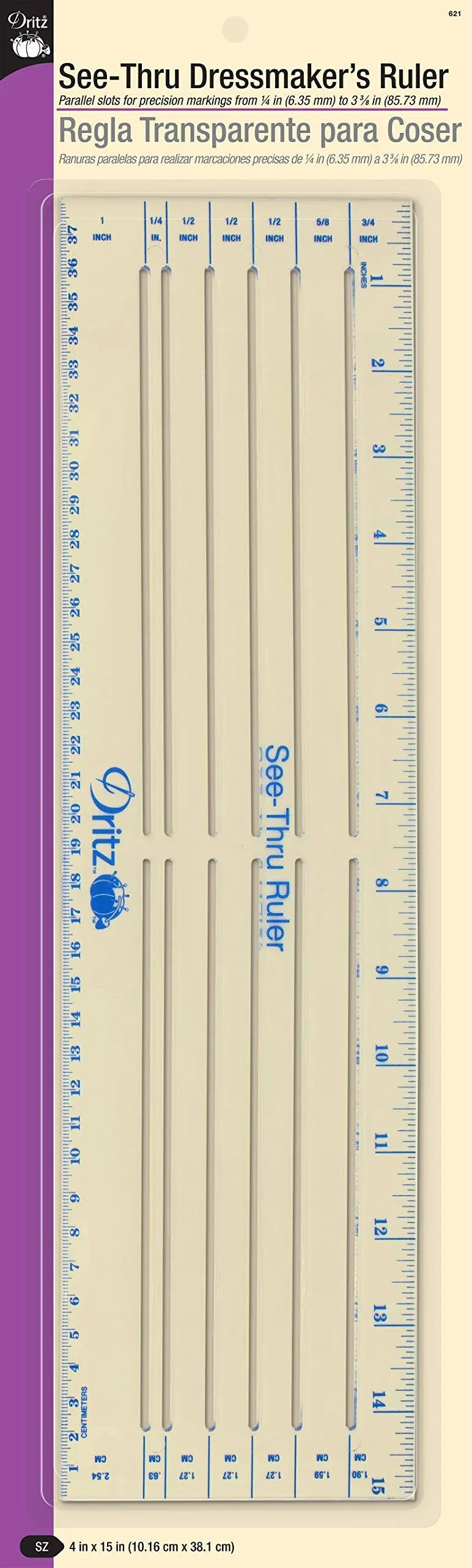 Dritz Dressmaker&#039;s Ruler- 4&#034;X 15&#034; Transparent Part 621 NEW See-Through 