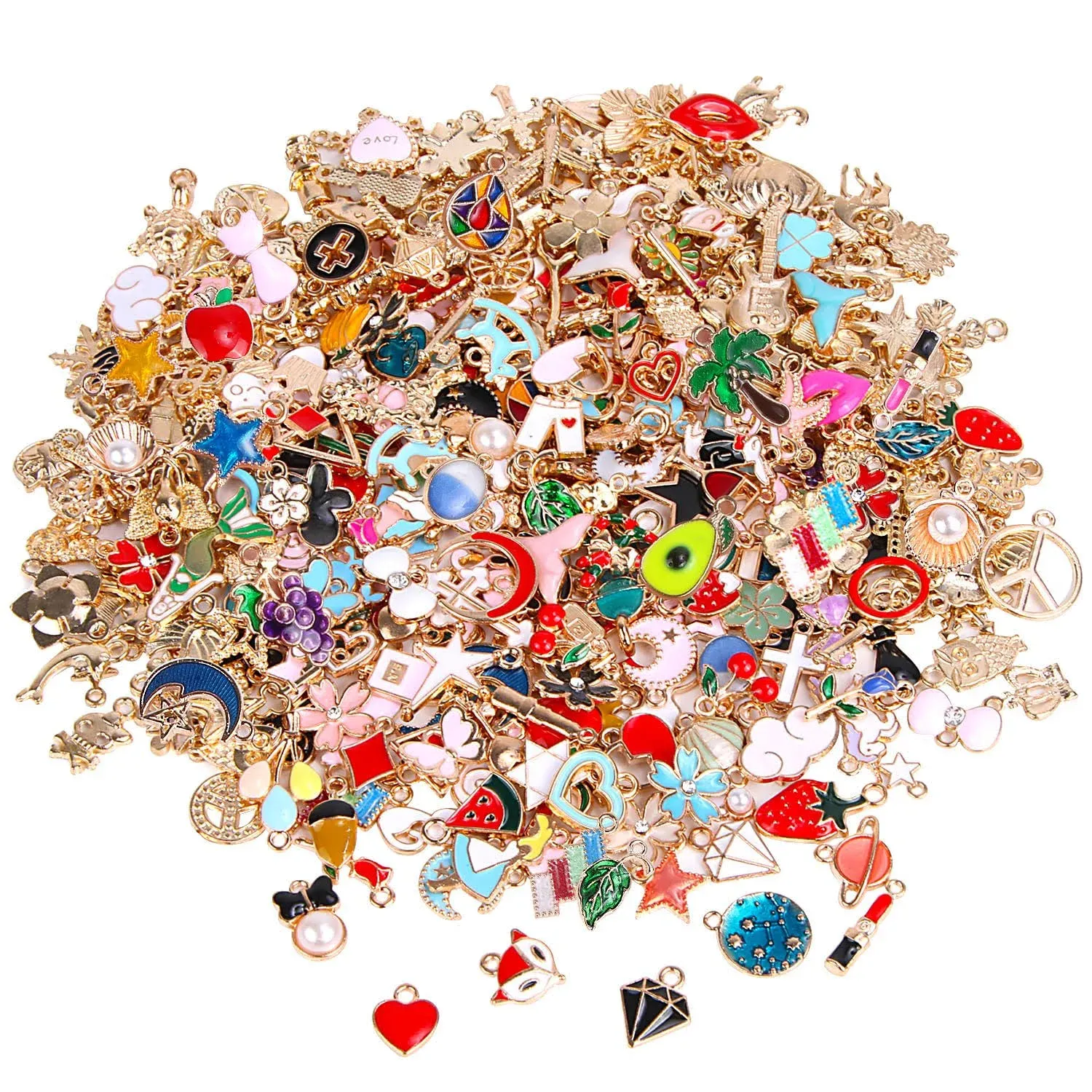 SANNIX 350pcs Wholesale Bulk Lots Jewelry Making Charms Assorted Gold Plated Enamel Pendants for DIY Necklace Bracelet Earring Craft Supplies