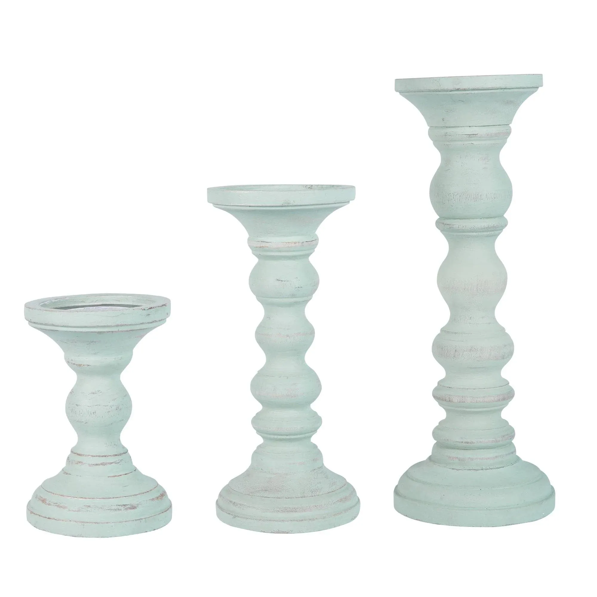 Willow Opal Blue Wooden Candle Holder Set of 3