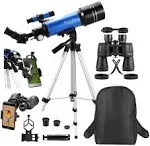 MaxUSee Travel Telescope with Backpack - 70mm Refractor Telescope & 10x50 HD Binoculars BAK4 Prism FMC Lens for Moon Viewing Bird Watching