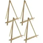 U.S. Art Supply 16 inch Natural Wood Display Stand A-Frame Artist Easel (Pack of 4) Adjustable Wooden Tripod Tabletop Holder, Beige