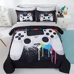 KAKKI 5 Piece Boys Full/Queen Gamer Comforter Set with Sheets, 3D Colorful Video