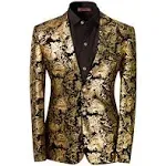 Cloudstyle Men's Luxury Casual Dress Suit Slim Fit Stylish Blazer Golden Large