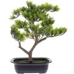 Faux Pine Bonsai Tree 14.5 Inch Artificial Topiary Green Ceramic Pot