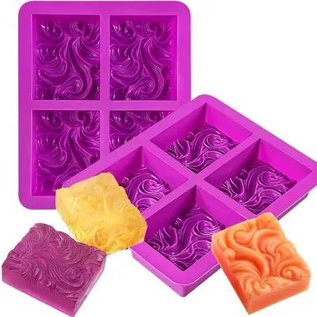 Palksky 2 Pack 4-Cavity Ocean Wave Soap Mold/Silicone Sea Wave Cake Pan for Jelly Pudding Mousse Mould/DIY Handmade Nautical Cloud Swirls Pattern Soap Mold for Goat Milk Soap (3.5 Oz Cavities)