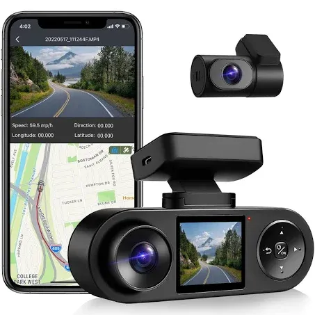 3 Channel Dash Cam Front and Rear Inside with GPS WiFi, Infrared Night Vision, Supercapacitor, 2K+1080P+1080P Three Way Triple Car Dash Camera, Smart Parking Monitor, Support 512GB Max