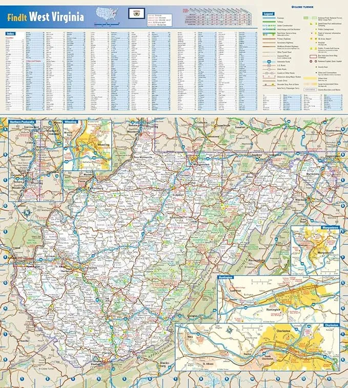 West Virginia State Wall Map - 16.5&#034; x 18.5&#034; Laminated 