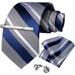 Plaid Ties for Men Silk Checkered Necktie and Pocket Square Cufflinks Tie Cli...