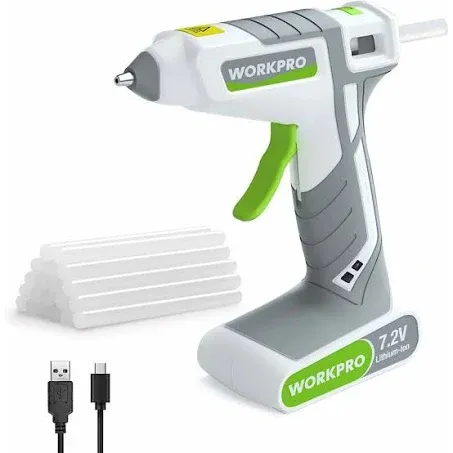 WORKPRO Cordless Hot Melt Glue Gun 7.2V Rechargeable Preheating Glue Gun Kit NEW