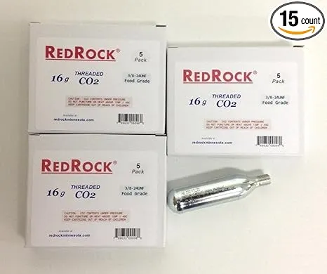 15 Pack of 16 Gram Threaded CO2 Cartridges for All CO2 Bicycle Tire Inflators