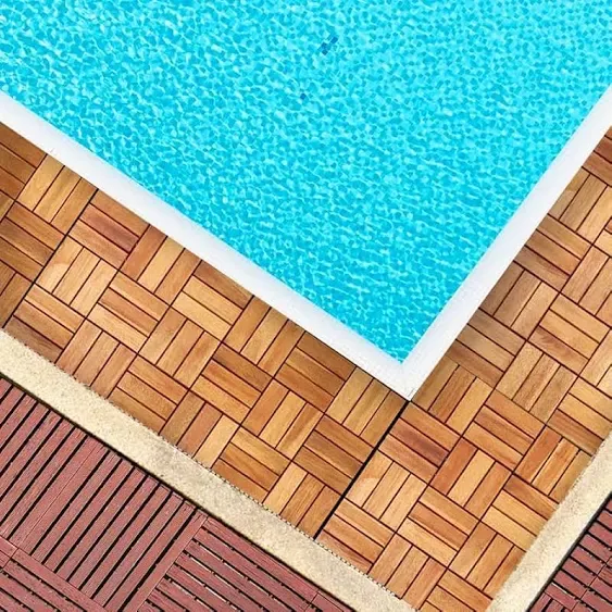 RAKYTO Solid Wood Interlocking Flooring Tiles (Pack of 10, 12" x 12"). Solid Wood Acacia Deck Tiles Interlocking Outdoor, Patio Tiles Outdoor