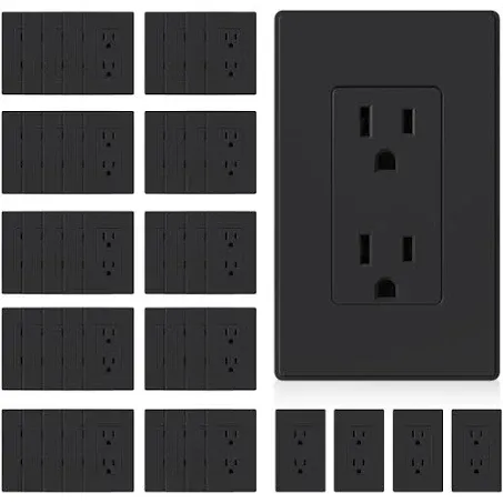 ELEGRP Matte Black Standard Decorator Electrical Wall Receptacle Outlet, 15A 125V, 2 Pole 3 Wire, Non- Tamper Resistant, NEMA 5-15R, Self-Grounding, Wall Plate Included, UL Listed, 50 Pack