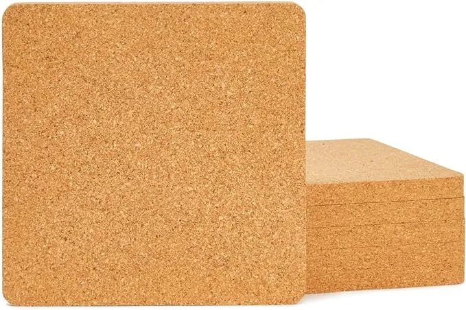 6 Pack Cork Trivets for Hot Pots and Pans - Square Cork Hot Pads for Kitchen Counter, Dining Table (7x7x0.5 in)