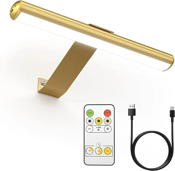 Olafus Wireless Picture Light Rechargeable Battery Operated, Remote Control Painting Lamp with Removable Tube, Infinitely Dimmable, Timer, Photo Frame Art Light, Gallery Display Wall Light, Gold