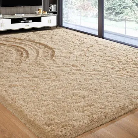 Softlife Rug for Living Room 5.3x7.6 Feet Area Rug for Bedroom Super Soft Shaggy Rugs for Kids Room Fluffy Fuzzy Carpets Long Plush Bedside Rug Nursery Christmas Home Decor for Boys Girls, Beige