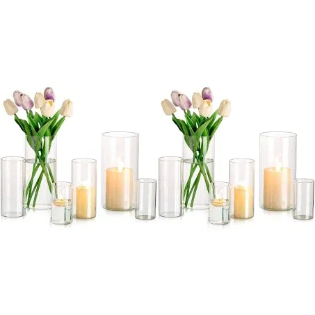 Valentines Decoration Clear Glass Cylinder Vases Set of 12 Bulk Flower Vase for Wedding Table Centerpieces 4",6"& 7.8"H