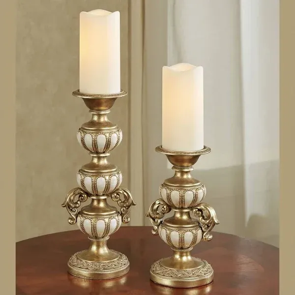 Millea Candleholders Pair Champagne Gold Faux Marble Set of 2