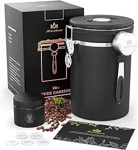 Coffee canister set for ground coffee with Date Tracker Travel Coffee jar,Stainless Steel Kitchen Food Airtight storage container for Coffee Beans or Grounds,Tea,Sugar (22oz-Black)