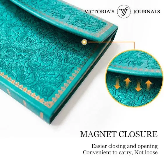 VICTORIA'S JOURNALS Magnet Journal, Carving Vintage Notebook Faux Leather Hard Cover Personal Diary Lined Pages Ribbon Bookmark, 8'' x 5.7''