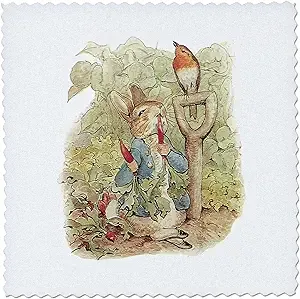 3dRose qs_110164_4 Peter Rabbit in The Garden-Vintage Art-Quilt Square, 12 by 12-Inch