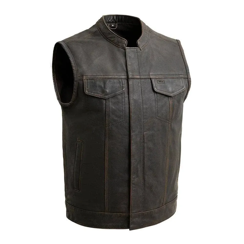 Sharp Shooter Men's Motorcycle Leather Vest Brown / M