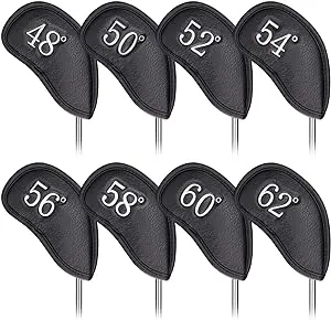 Craftsman Golf 8pcs 48A 50A 52A 54A 56A 58A 60A 62A Leather Black Golf Club Wedge Covers Protective Headcover 1 Set 8pcs 48A- 62A