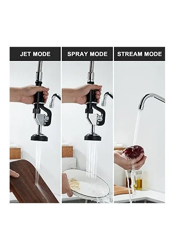 Commercial Sink Faucets with Sprayer 24 Inches Wall Mount Kitchen Faucet with Pull Down Pre-Rinse Sprayer and 10" Swivel Spout 8 Inches Center Compartment Sink Faucet