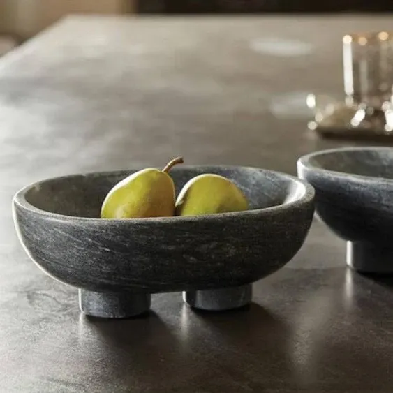 Santa Barbara Design Studio Decorative Bowls Footed Oblong Solid Marble Bowl, Large, Charcoal