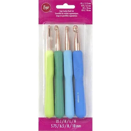 Boye Ergonomic Aluminum Crochet Hook Set 4/Pkg-Sizes J/K/L/N