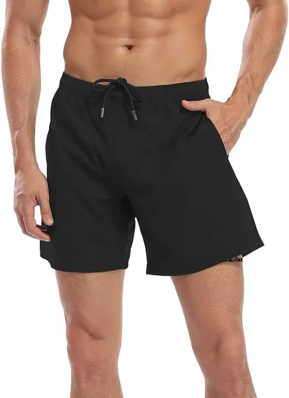 LRD Men's Swim Trunks with Compression Liner 7 Inch Inseam Quick Dry Swim Shorts