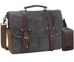 Messenger Bag for Men, Waterproof Genuine Leather Waxed Canvas Dark Grey 