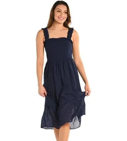 La Blanca Women's Shadow Stripe Smocked Midi Dress - Indigo - Swimoutlet.com